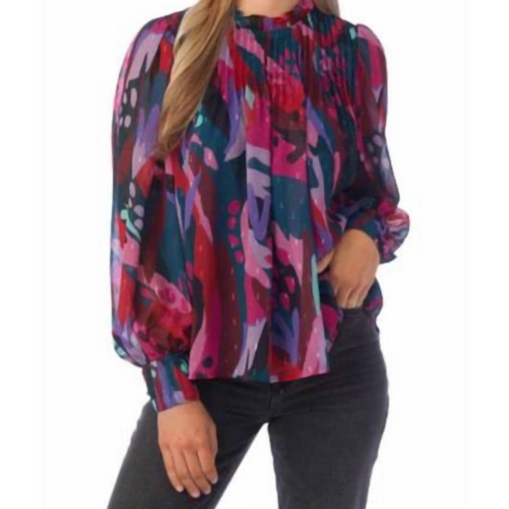 Crosby by Mollie Burch - Elegant Multicolor Blouse with Ruffle Neck